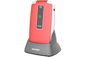 Isheep SF213+ gsm,Teléfono móvil con Tapa para Personas Mayores, Teclas Grandes, Pantalla de 2,4 Pulgadas, con botón SOS (Rojo)…