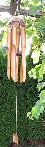 1 Stück Bambusklangspiel Feng Shui ca. 30-35 cm Länge mit 6 Klangröhren befestigt an einer Kokosnusshälfte, Schlagworte: Cocosnuss, Kokos, Windspiel, Bewegungsmelder durch Wind oder Tür, Klang, Harfe, Holzharfe, Bambus, Röhren