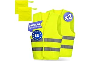 SACROMONTE Pack de 2 Chalecos Reflectantes Homologados + 2 Bolsas | Talla Única "L" | Chaleco Coche y Moto Homologado DGT | Chaleco Reflectante Homologado | Chalecos Reflectantes Seguridad | Chaleco de Trabajo