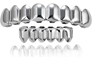 SSYANG Silbern Zähne Hip Hop,1 Set Silbern Hip Hop Zähne,Zähne Grills Silbrigzähne,Hip-hop Zähne,Zahnspangen Top Und Bottom Grill Cap,für Männer Und Frauen Tanz,Party,Halloween,Bühne