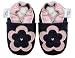 Soft Leather Baby girl Shoes with Suede Soles by Dotty Fish Navy and Pink Flower design - 0-6 months