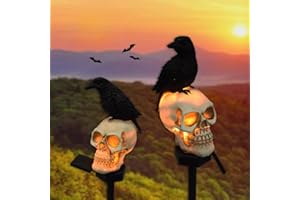 YZYOE 2 Packs of LED solar crow skull lights, Halloween outdoor atmosphere decoration lamp, and cute resin crow skull courtyard landscape lights.