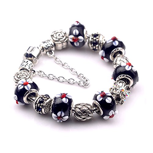 Young & Forever Charismatic Charms Bracelets for Women Murano Glass Crown and Leaf Charm Bracelet For Girls