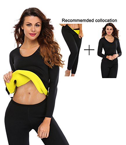 SEXYWG Damen Neopren Schlankheitskur Sauna Schwitzt T-Shirt Lange Ärmel Schwarz - 4