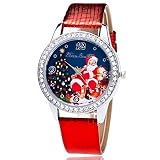Newin Star Weihnachten Armbanduhr Kunstleder-Band Quarz-Uhr für Damen Exquisite Elegante Mädchen Frauen Armbanduhr mit Strassrand Gutes, Weihnachtsmann