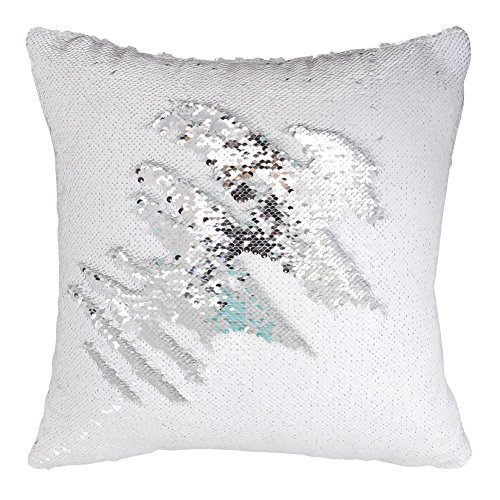 Nibesser Kissenbezüge Glitzer Pailletten Kissenbezug Startseite Schlafzimmer Sofakissen Kissenabdeckung 40 × 40 CM (Silber und Weiß) - 2