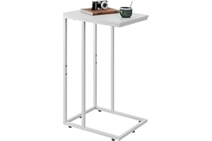 WLIVE Tavolino a Forma di C - Tavolino Laterale in Metallo per Divano, Comodino Rettangolare per Salotto e Camera, 39 x 29 x 63 cm, Stile Marrone Rustico (Bianco)