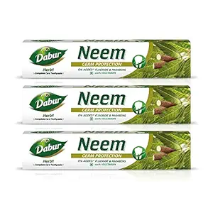 Dabur Herbl Neem - Germ Protection Cavity Protection Toothpaste with No added Fluoride and Parabens - 200 g (Pack of 3)