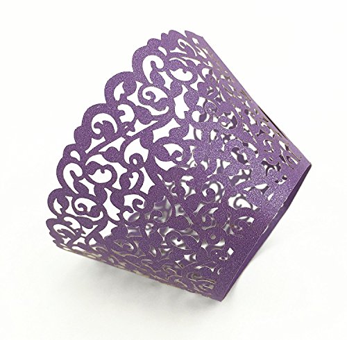 umsky 24 Set Elfenbeinfarben filigranen Artistic Backen Little Vine Lace Laser Cut Cupcake Wrapper-Cup Muffin Fall Tabletts Halsbänder Wrappers – violett - 3