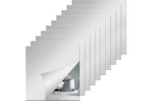 QEEYON 10 Pcs Flexible Mirror Sheets Self-Adhesive Mirrors 2mm Thickened Acrylic Mirror Full Length Wall Mirrors 15 x 15cm Plastic Mirror Tiles Non-Glass Mirror for Bathroom, Bedroom, Door etc
