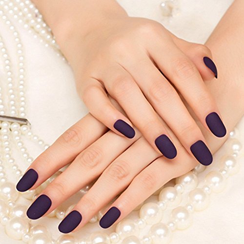 YUNAI 24Pcs False Nails Deep Purple Matte Manicure Patch Small Round Head Fake Nails by YUNAI - 2