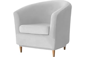 GEOCANG 2-piece set Club Chair Slipcover, Washable Stretch Sofa Slipcover Tub Chair Cover Armchair Protector Club Chair Cover Furniture Cover with Elastic Stretch Velvet (Light Grey)