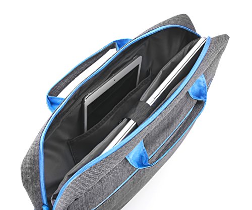 deleyCON Notebooktasche für Notebook / Laptop bis 13.3″ (33,7cm) – Tasche/Hülle aus Leinen mit Zubehörfächern und verstärkten Polsterwänden – grau/blau - 5