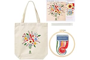 Namvo Stickset für Leinen-Tragetaschen, Stickset für Anfänger mit Muster und Anleitung, inklusive Sticktasche mit Blumenmuster, Stickrahmen, bunten Fäden und Werkzeugen für DIY-Kunst, Handwerk