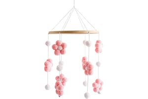 URFEDA Wooden Baby Mobile with Felt Balls Nursery Bed Bell Hanging Flowers Felt Mobile Crocheted Chime Newborn Boy Girl Pendant Crib Decoration Flowers