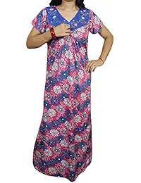 Indiatrendzs Women's Hosiery Floral Printed Nighty/Nightwear/Nightgown (Chest 42)