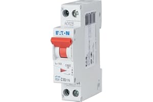 EATON 264744 PLG4-C10/1N - DISJONCTEUR MODULAIRE PH/N - Blanc - MANETTE ROUGE - 1P+N / 10 A - COURBE C - Raccordement à vis