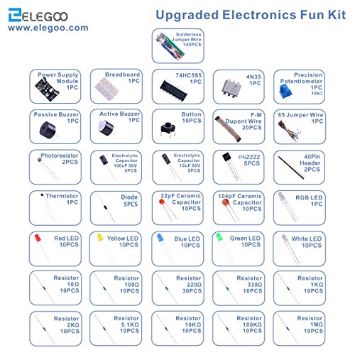 Elegoo Kit Entusiasta Mejorado de Componentes Electr  nicos con M  dulo de Alimentaci  n  Placa de Prototipos  Protoboard  de 830 Pines  Cables Puente  Potenci  metro de Precisi  n  para Arduino  STM32  Raspberry Pi  Hoja de Especificaciones Disponible para Descarga Compatible con Arduino UNO MEGA 2560 NANO