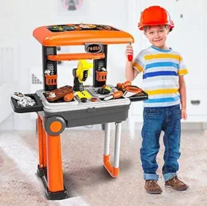 Nyra Decor Childrens Twist Trolley Case Workbench 2 in 1 Tool Set (Orange, 53x 25x13cm) Children Toy Shop Tools for Boys and Girls