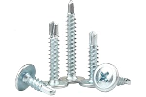 PERCTWARE 100pcs 4.2 * 32mm Self Tapping Screw Wafer Head Drill Tail Self Drilling Screws Wood Screws for 32mm Blue White Zinc