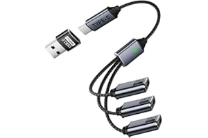 SOOIIYU USB C Splitter 1 in 3 Out, USB Typ C Verteiler Mehrfach, USB C Doppelstecker Adapter Kabel, Daten und Ladegerät, kompatibel mit iPhone 16/15, iPad, MacBook, Samsung Galaxy, mit USB Adapter
