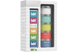Kusmi Tea - Set med 5 Alain Ducasse Selection Miniatures + Te-tång - Presentidé för män och kvinnor - Vitt te, Jadepärlor, Hojicha, Long Jing - 5 burkar à 25g