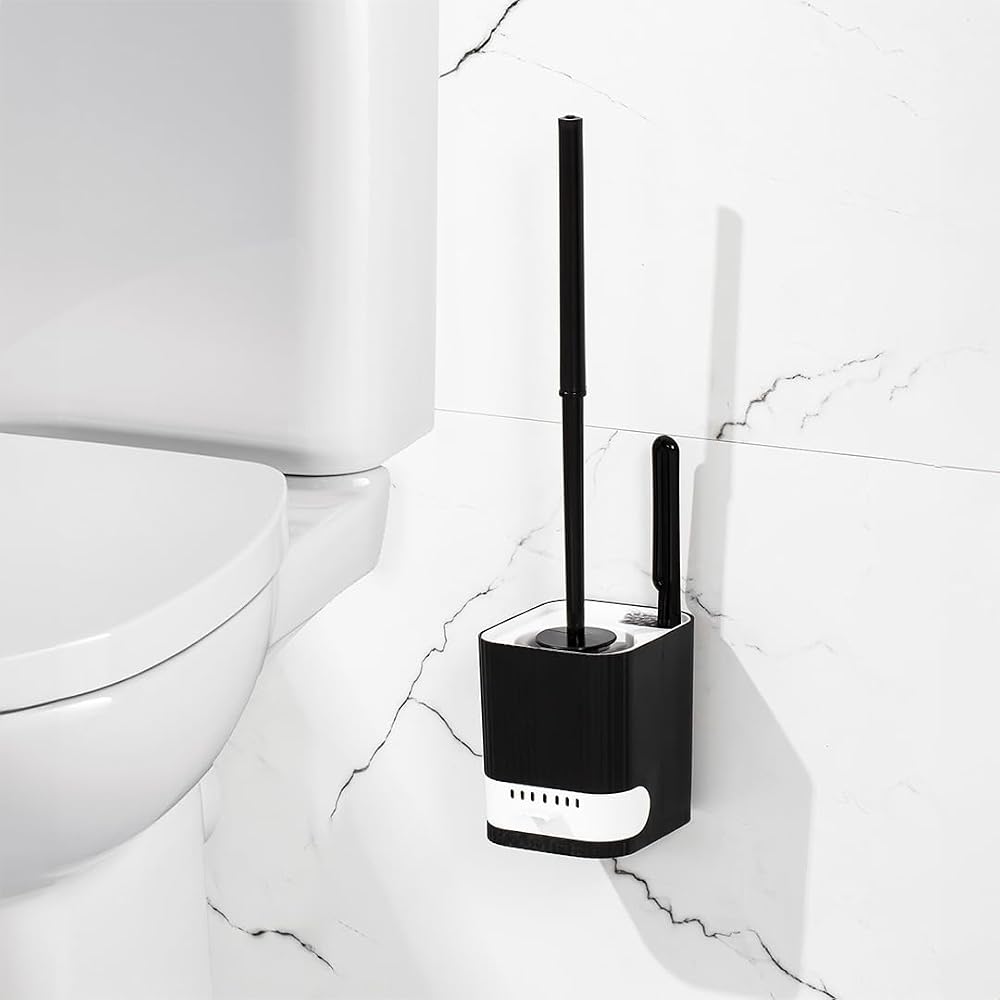 Porsima 2038 Pratik Temizlik Tuvalet Fırçalığı Banyo Tuvalet Fırçası Wc Fırçası - Siyah Beyaz