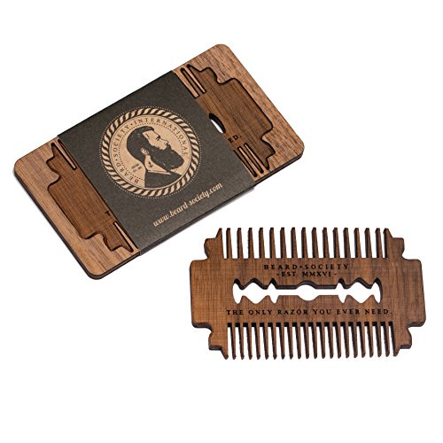 Bartkamm für Unterwegs, Modell Beard Society Razor aus Echtholz, Nussholz, sehr stabil, elegant, edel, Herrenbart, Schnurrbart, Taschenkamm"