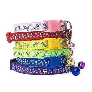 RvPaws Pet Dog Cat Collar Safety Buckle Big Bell Neck Ring Cute Bone Print Adjustable Dog Cat Collar Safety, Pack of 2 PES - (Color May Very)..