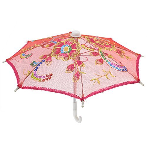 Sticken Blumenmuster faltbarer Kinder Mini-Spitze-Regenschirm Sonnenschirm Red