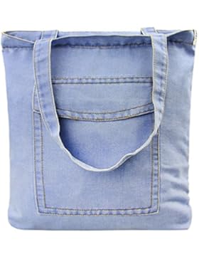 Damen Jeans Canvas Leinwand Umhängetasche Messenger Bag Handtasche Schultertasche Tasche Löcher Muster Hellblau...