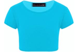 GUM & BERRIES Enfants Filles Néon Fluorescent Plaine À Manches Courtes Crop Tops T-Shirt Tee Top Dance Wear Gymnastique Déguisements Âge 3-14 Ans