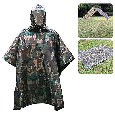 Lkn-multifunction 3 en 1 Étanche militaire de camouflage Poncho imperméable pluie, utilisé comme Tente de camping Housse de pluie Tapis de pique-nique, Comouflage green