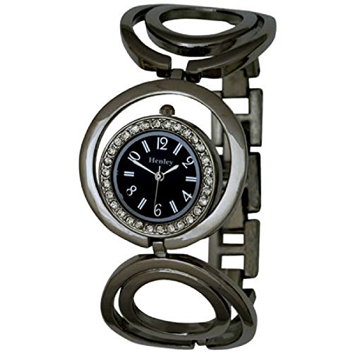 HENLEY -H07094.4.- Durch Kristalle verzierte Damenuhr mit silberfarbigem Armband
