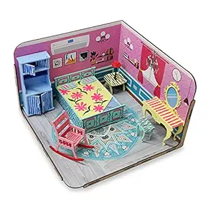 Webby DIY Build & Paint Bedroom with Furniture Wooden Dollhouse Kit for Kids