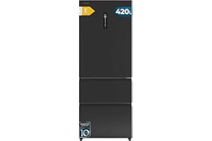 Cecotec Frigorífico Puerta Francesa Total No Frost Bolero CoolMarket FD 420 Dark E, Extra Capacidad Max 420L, Alto 186 cm y 70 cm Ancho, Compresor Inverter, ATT Antibacterias