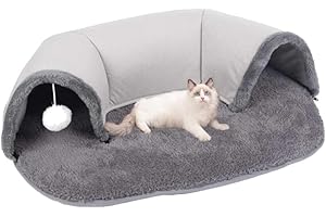 YELSCHWA Letto a tunnel 2 in 1 per gatti con cuscino tappetino soffice letto per gatti con palla sospesa, tappetino da gioco interattivo per gatti, letto per esercizi, per interni, gatti, coniglietti, criceti,