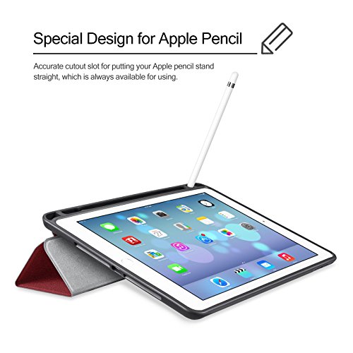 iVAPO iPad Pro 9.7 Hülle Pencil Halter Premium PU Leder Folio Case mit Auto-Schlafen/ Wecken und Stander Funktion Schutzhülle für iPad Pro 9.7 inch Smart Hülle (Rot) - 2