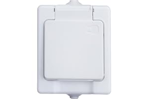 Kopp Base de enchufe estanca para montaje en superficie con contacto de protección, con tapa abatible, IP44, estándar, blanco ártico,100602003