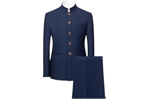 JESHIFANGJIUSU Costume Tunique Chinoise 2 Pièces pour Hommes Ensemble Blazer à Col Mandarin Ensemble Pantalon Veste Boutonnée Robe de Marié Uniforme Traditionnelle