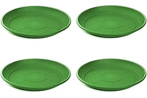 Acan Pack de 4 Platos de plástico para macetas de 20/25 cm Mediterránea. Bandejas, platillos, bajoplatos Redondos para tiestos de Interior, Exterior, jardín, terraza o balcón (Verde)