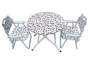 Amaze Folding Baby Kids Children Printed Portable Outdoor Study Dining Furniture Play Group Table-2 Chair Set (Strawberry)