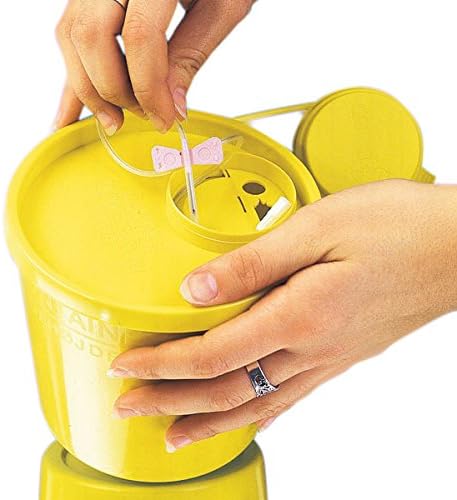 Servoprax i9 0105 Servo Box Waste System For Cannulas, with Check Valve, Model Type, Capacity 500 ml, 10.7 cm Height 9 cm Diameter 7.5 cm Base Diameter at Top, Yellow (Pack of 100)