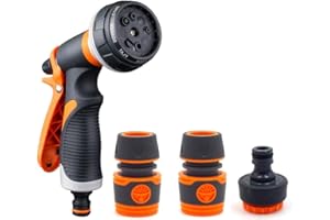 Kramer&Co. Gardening Hose Spray Gun Set- 8 Adjustable Patterns, High Pressure Nozzle Attachment for Watering Garden Plants Or Lawns, Car Washing, Cleaning Windows- Set Includes Hose Pipe Connectors