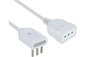 Electraline 46023 Mini Prolunga domestica Salvaspazio con Spina Piatta Piccola 10A, Presa 10A, Lunghezza 50cm, Bianca