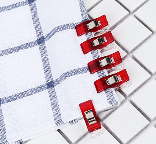 ilauke Stoffklammern Wonder Clips Nähen Zubehöre Kunststoff Patchwork Buckle Multi-Use Nähmaschinenhelfer Kurzwaren (100 rot) - 6