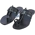 KORAKARI Men's Kolhapuri Chappal Handmade Durable Comfortable Dark Brown Flip Flops Stylish Anti Slip Smooth and Comfortable Slippers Traditional Indian Footwear