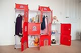 Kinder-Schloß Kinder kleiderschrank Spielzeug Kästen Bücherregal Organisator rote Schloss-Würfel 11 Flur Schrank Badschrank Hoch Regal Garderoben mit 3 Kleiderstange - 2