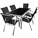 Produktbild 7-teiliges Gartenmöbel Set Gartengarnitur Aluminium Glastisch 150x90cm + Gartenstühle Stapelstühle Stahlgestell pulverbeschichtet mit Textilenbespannung Sitzgruppe Sitzgarnitur