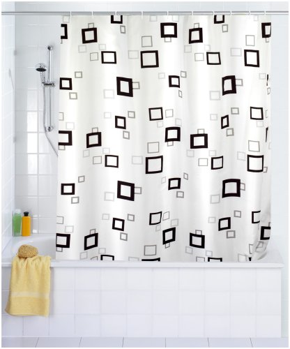 WENKO 19176100 Duschvorhang Quadro – waschbar, mit 12 Duschvorhangringen, 100 % Polyester, Mehrfarbig - 2